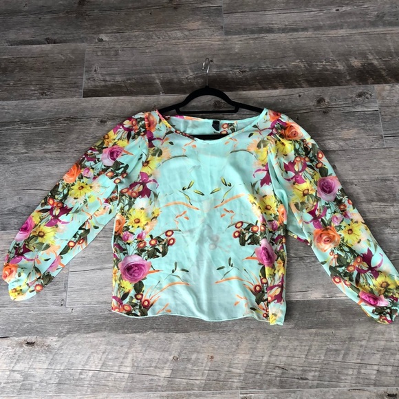 Windsor Tops - Windsor Sheer Mint Floral Blouse Size M
